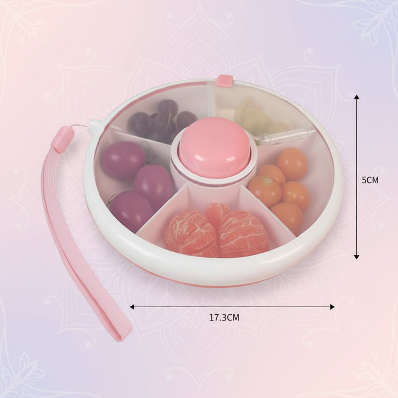 Pink snack box with measurements showing 17.3 cm across and 5 cm high