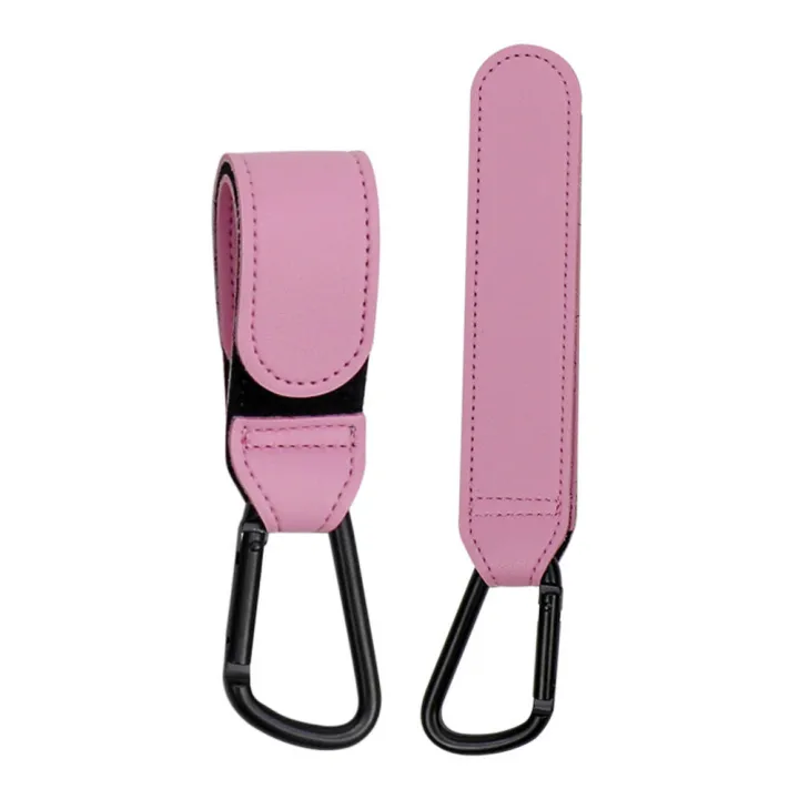 Pink stroller hooks with folded and extended straps