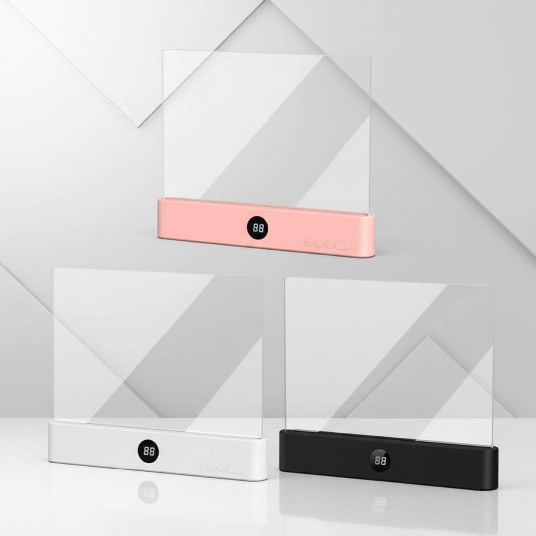 Pink, white, and black LED book lights with clear rectangular panels
