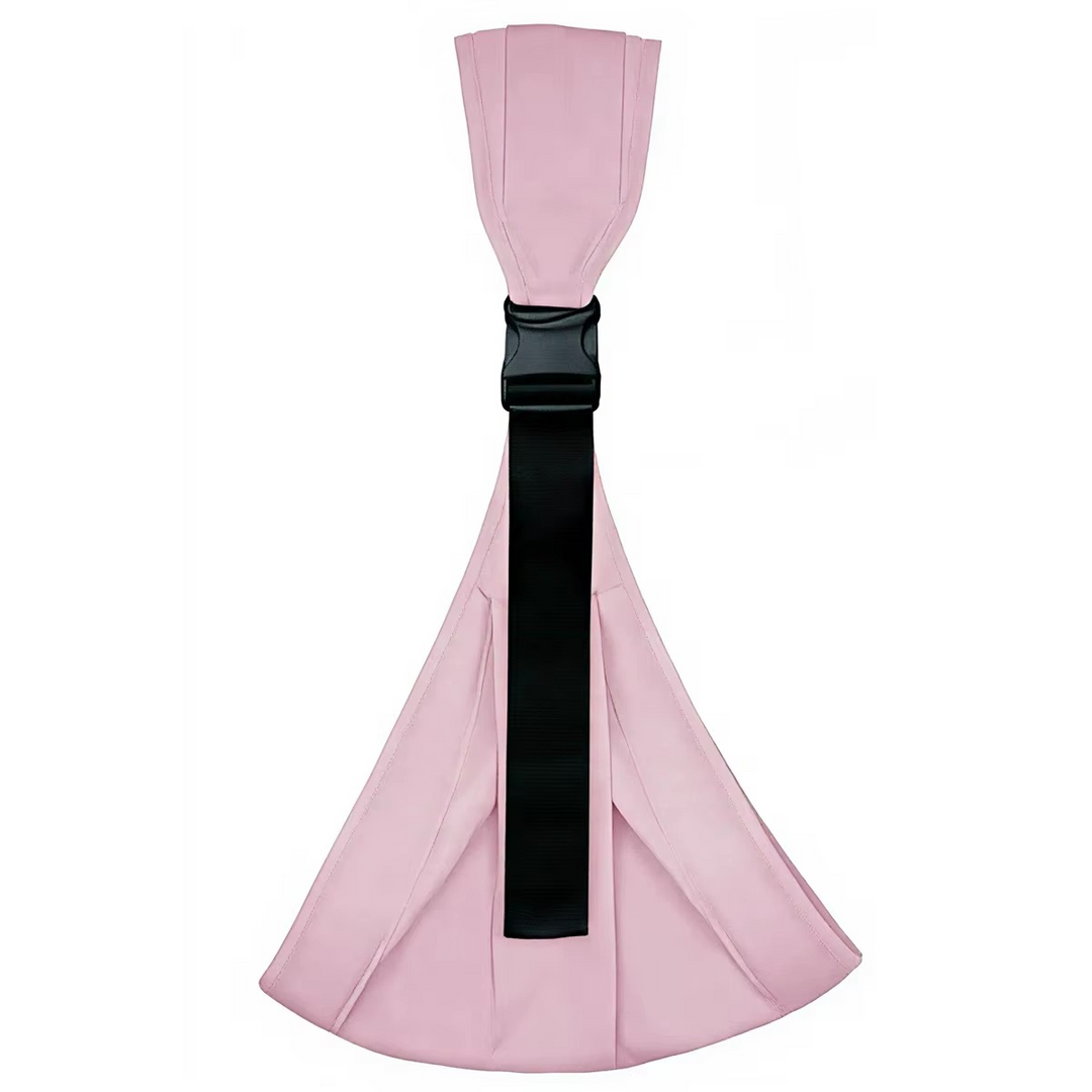 Pink hip carrier with a wide shoulder section and black adjustable strap