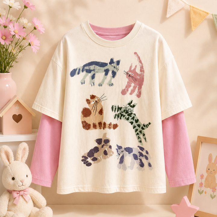 Cream cat-print girls&