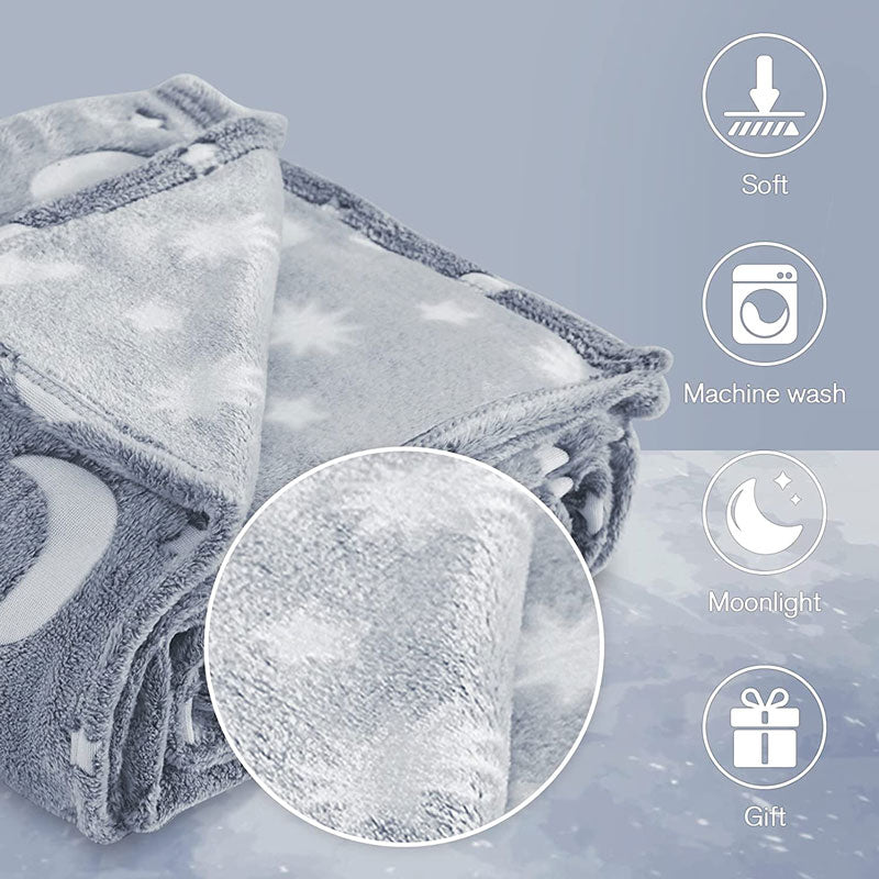 Folded gray microfiber blanket with a texture close-up and machine-wash symbol