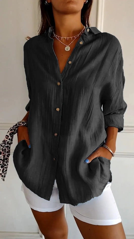 Polished Plus Size Pleated Lapel Shirt Product Image 01