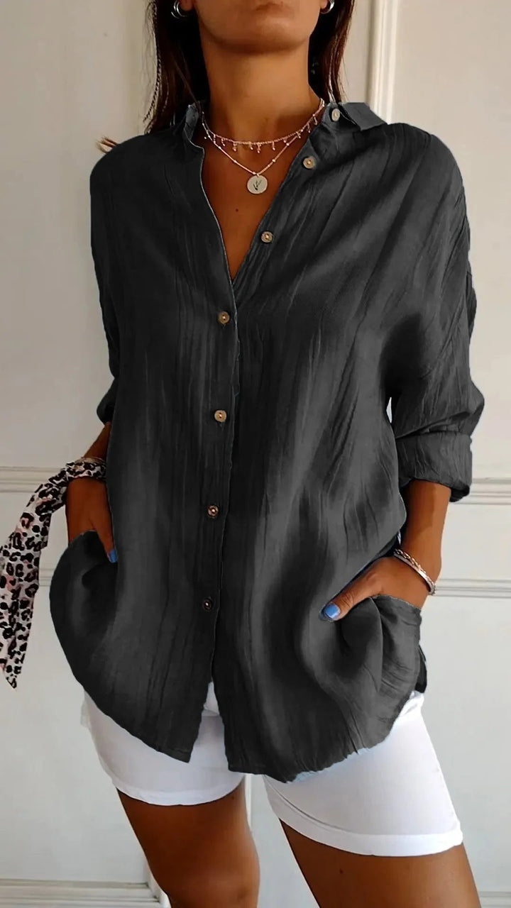 Polished Plus Size Pleated Lapel Shirt Product Image 01