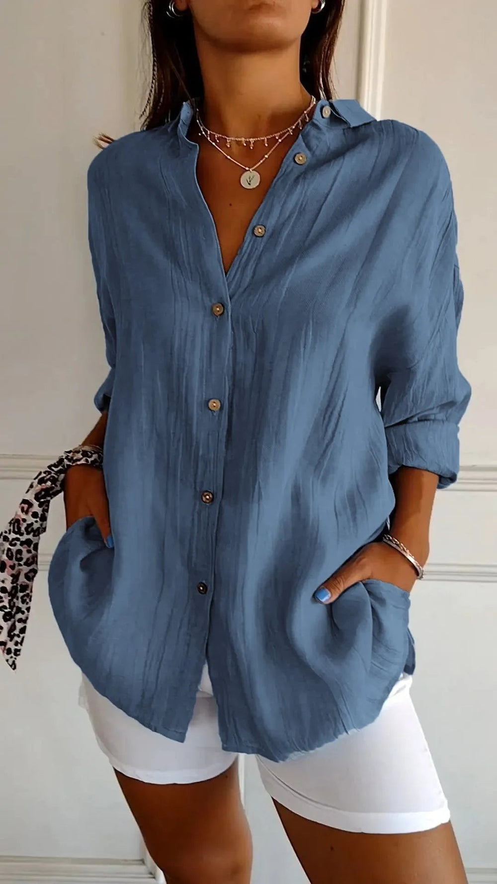 Polished Plus Size Pleated Lapel Shirt Product Image 02