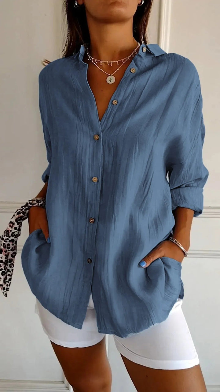 Polished Plus Size Pleated Lapel Shirt Product Image 02