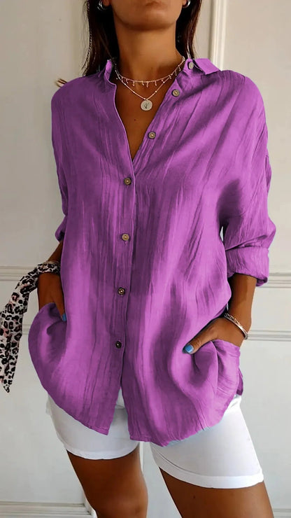 Polished Plus Size Pleated Lapel Shirt Product Image 03