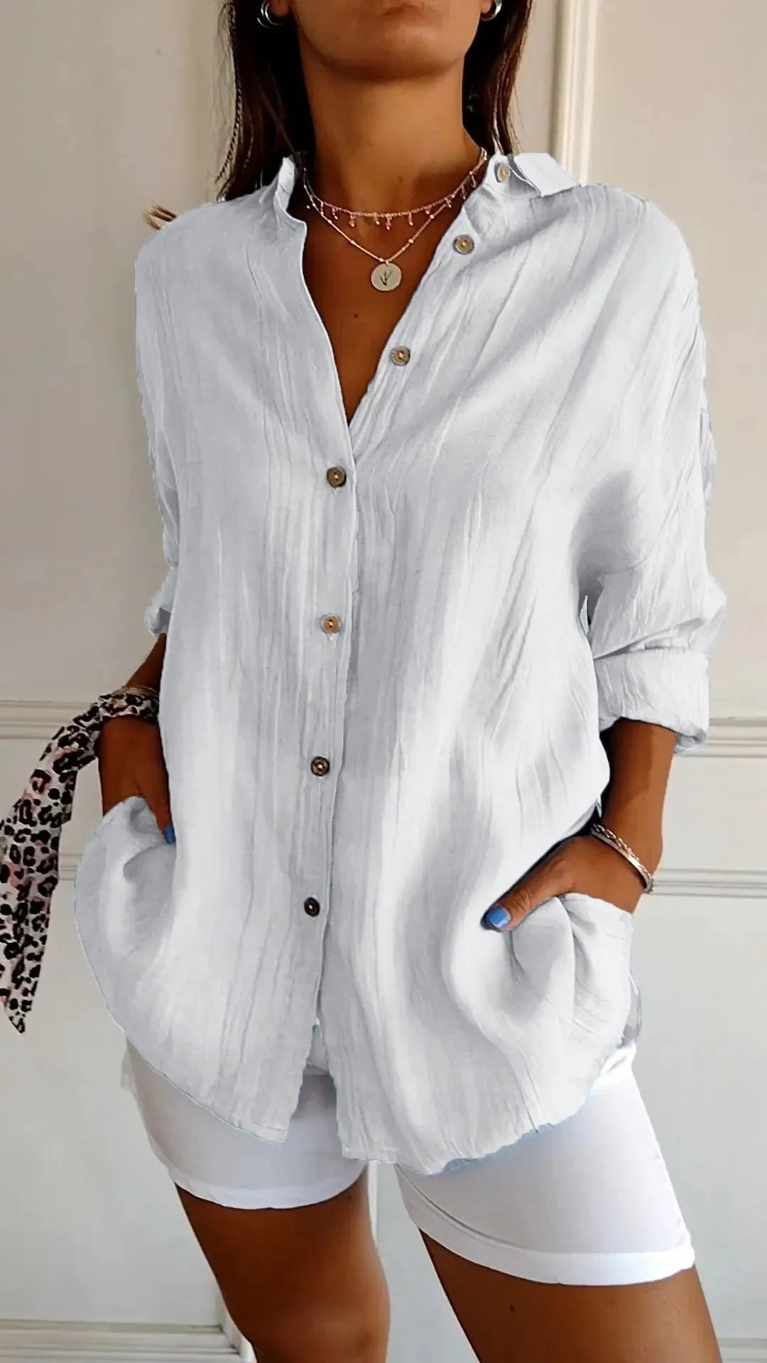 Polished Plus Size Pleated Lapel Shirt Product Image 04