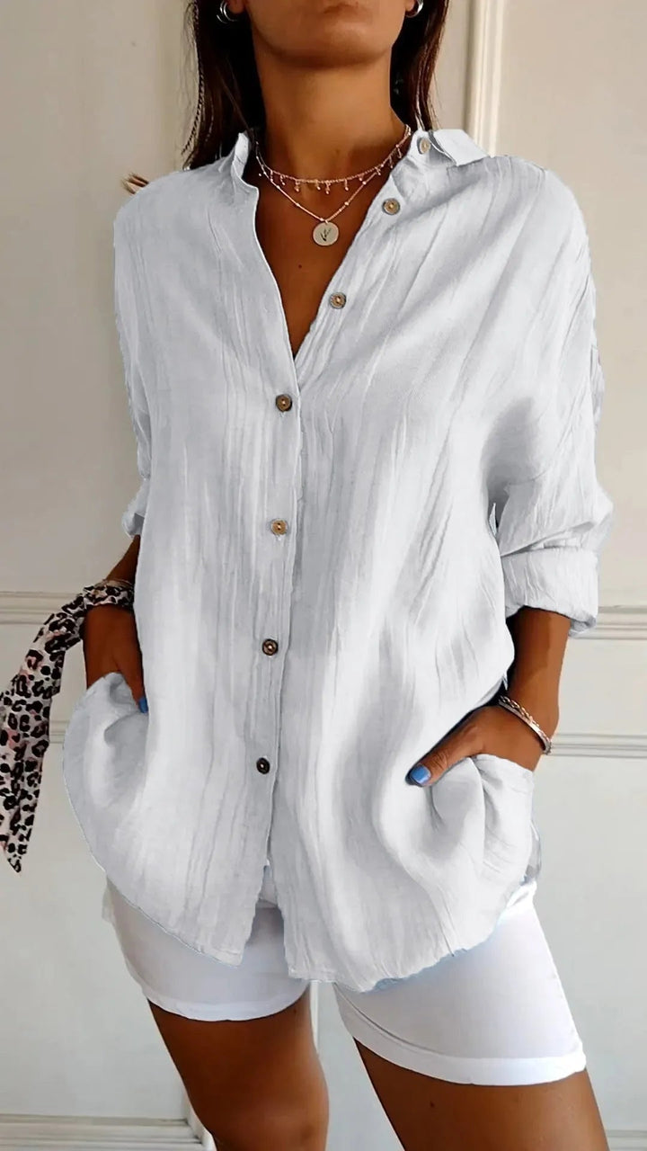Polished Plus Size Pleated Lapel Shirt Product Image 04