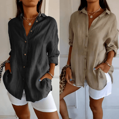 Polished Plus Size Pleated Lapel Shirt Product Image 05