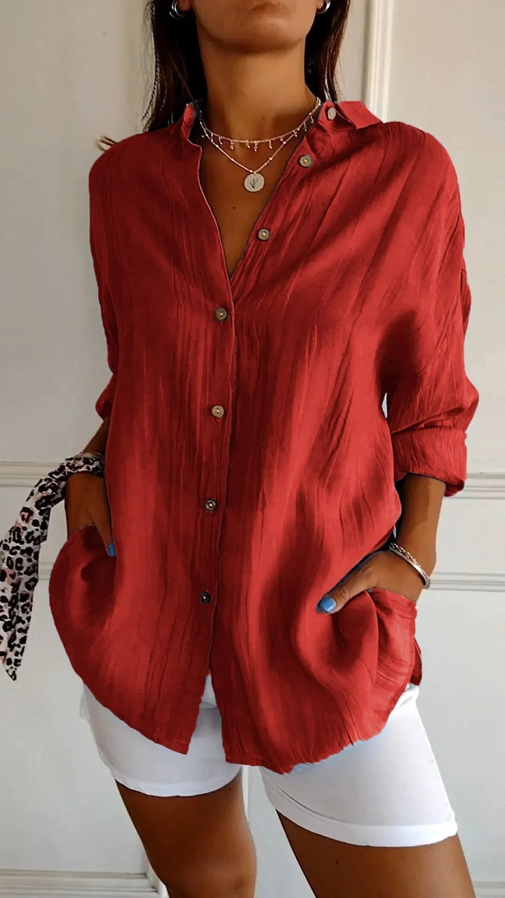 Polished Plus Size Pleated Lapel Shirt Product Image 08
