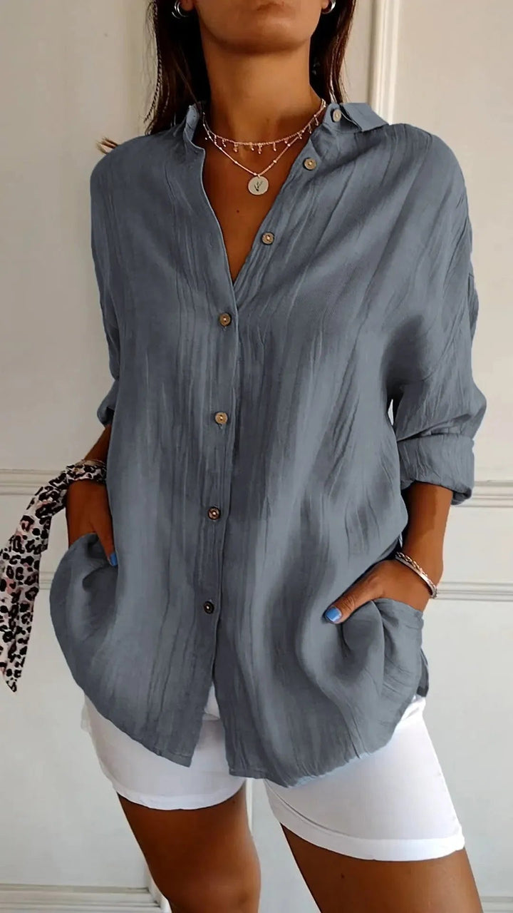 Polished Plus Size Pleated Lapel Shirt Product Image 09