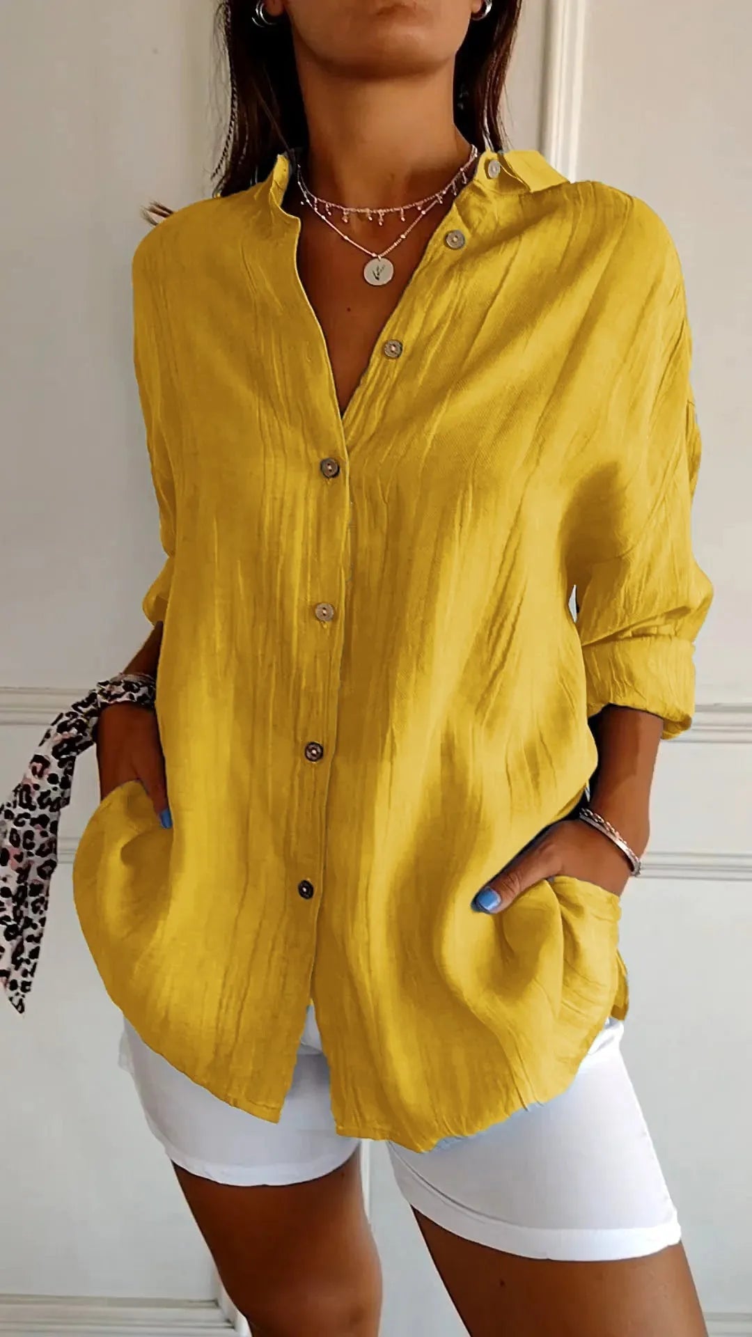 Polished Plus Size Pleated Lapel Shirt Product Image 10
