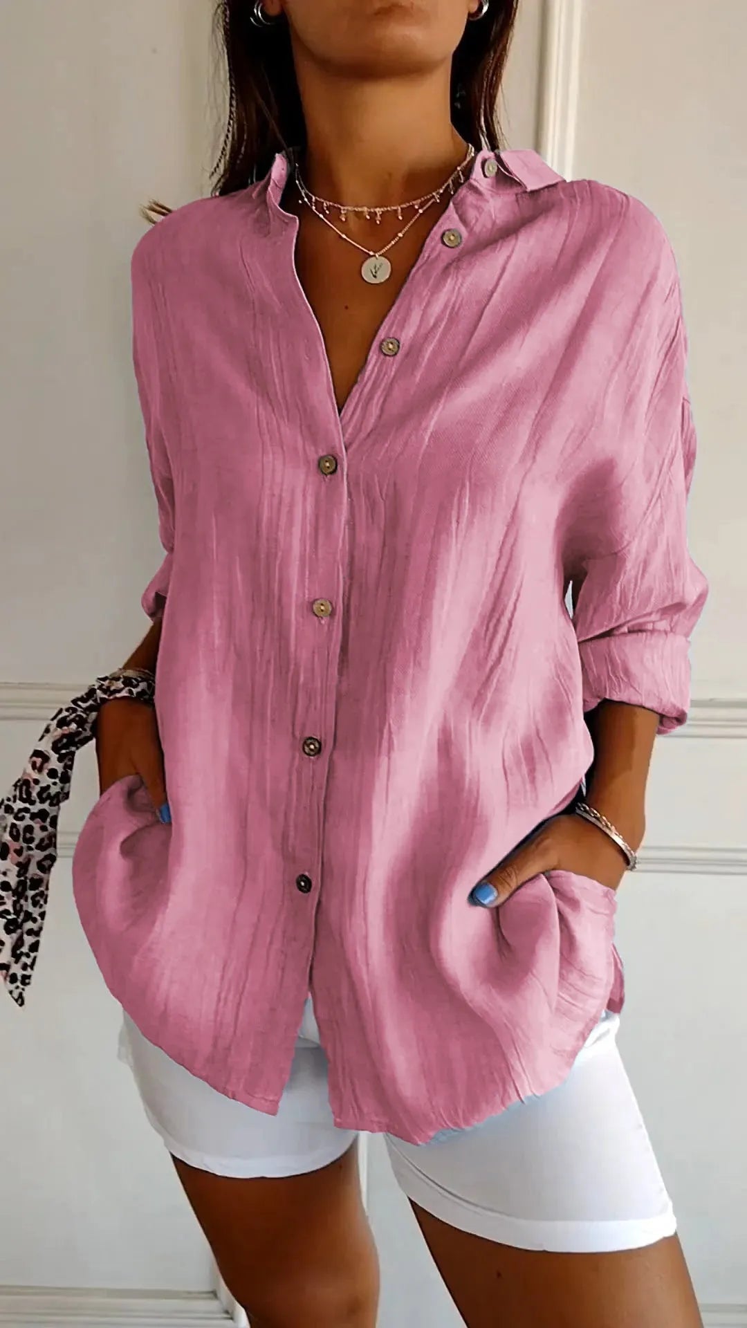 Polished Plus Size Pleated Lapel Shirt Product Image 11