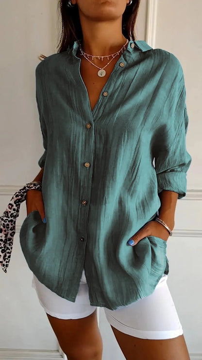 Polished Plus Size Pleated Lapel Shirt Product Image 13