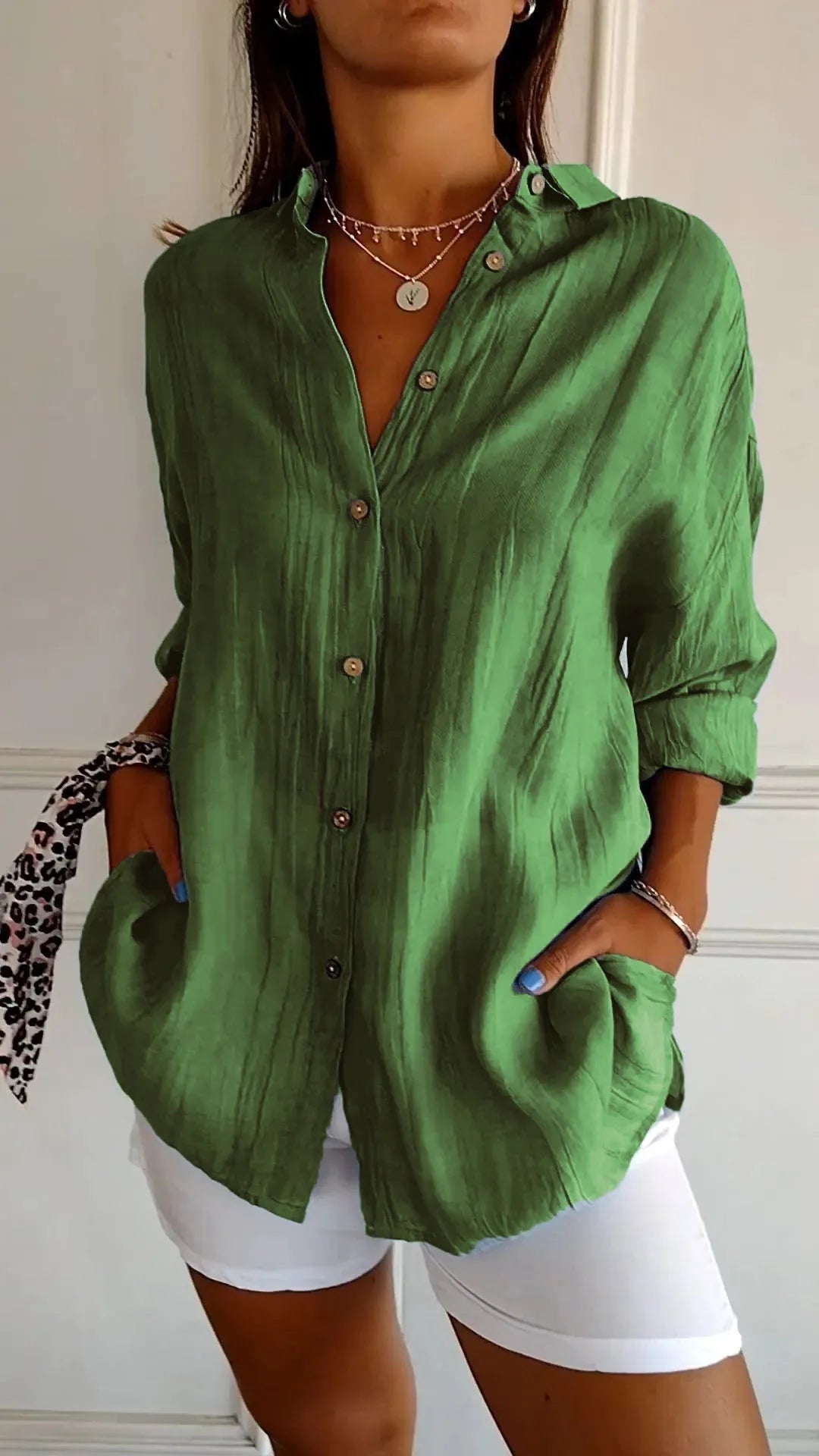 Polished Plus Size Pleated Lapel Shirt Product Image 14
