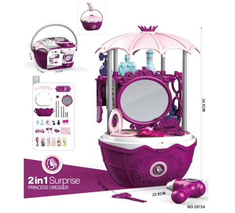Purple princess play station without a trolley, with a mirror, brush and pretend hair dryer