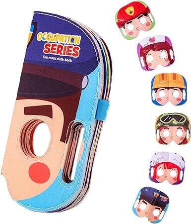 Profession-themed cloth book with firefighter, nurse, and other job-themed face designs.