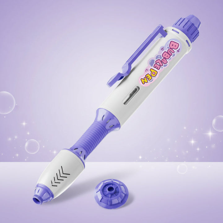 Purple-and-white bubble pen with a soft grip and detached round bubble head.