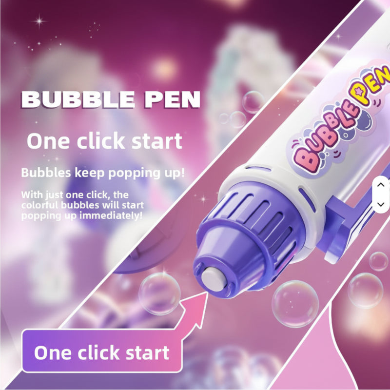 Purple bubble pen close-up highlighting its one-button start control.