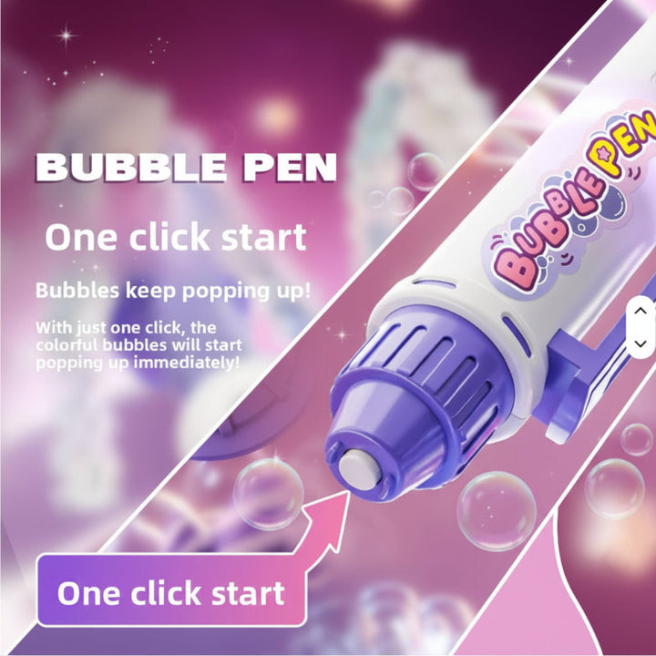 Purple bubble pen close-up highlighting its one-button start control.