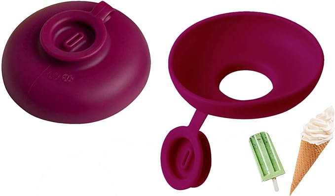Purple silicone ice cream holder shown from above and below