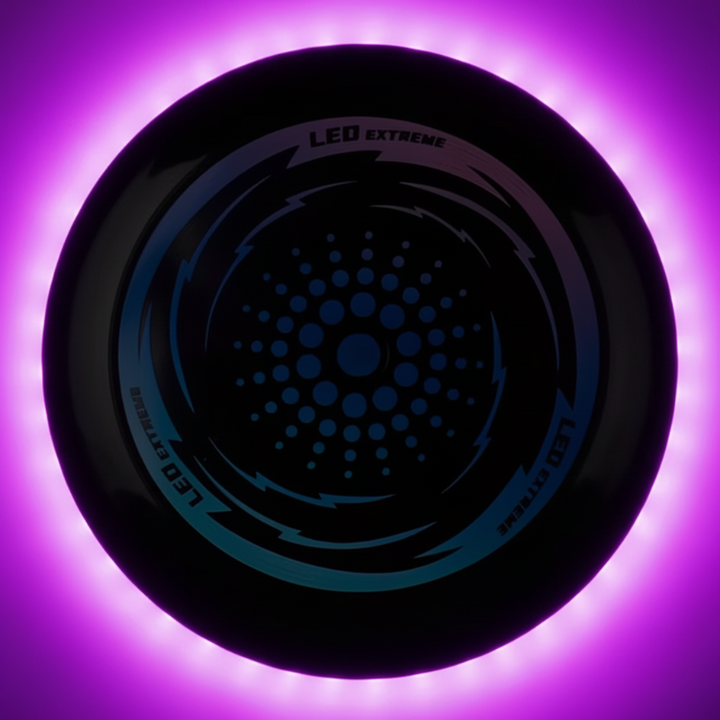 Purple light option of the LED flying disc, shown from above