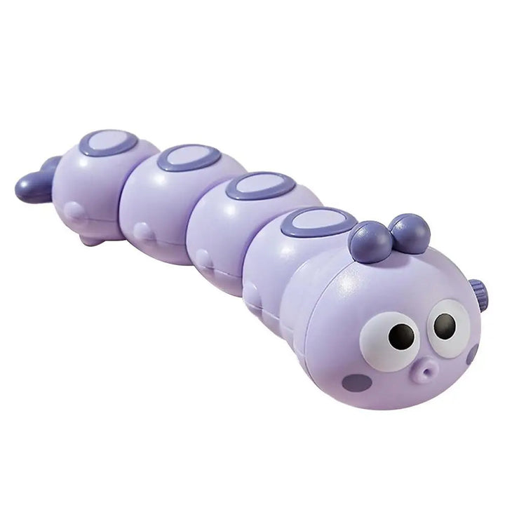 Purple wind-up caterpillar toy with large eyes and darker purple accents