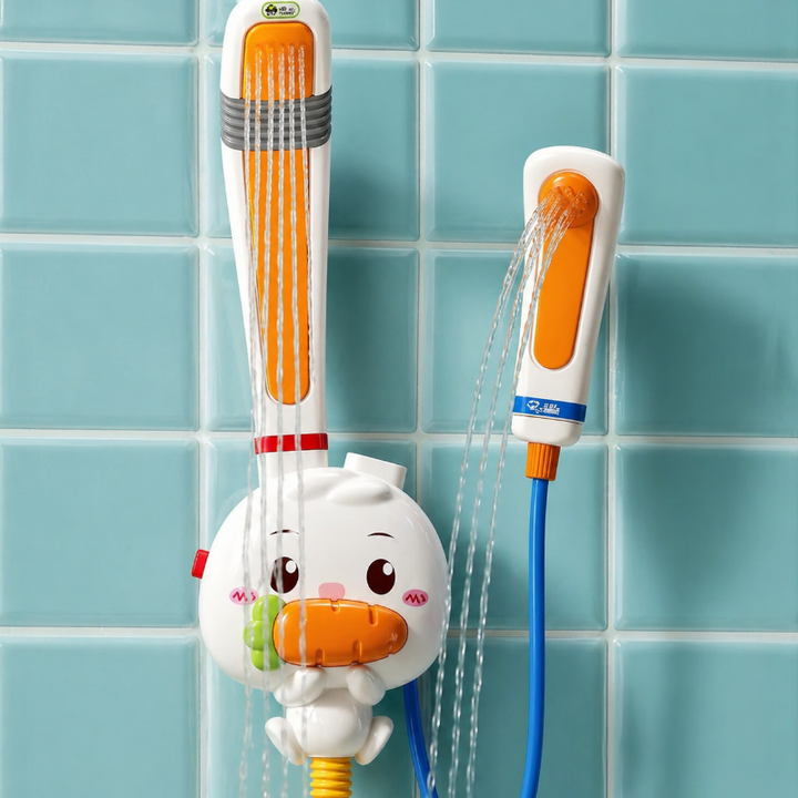Rabbit bath shower with water flowing from both ear-shaped spray heads