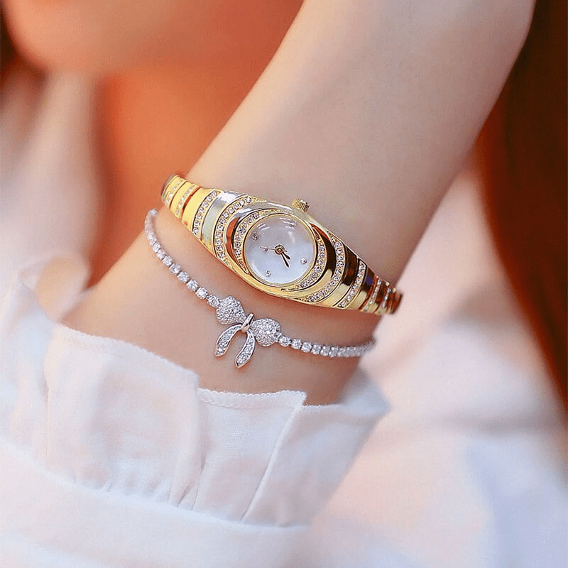 Radiant Rhinestone Bracelet Watch Adjustable Metal Band Product Image 02