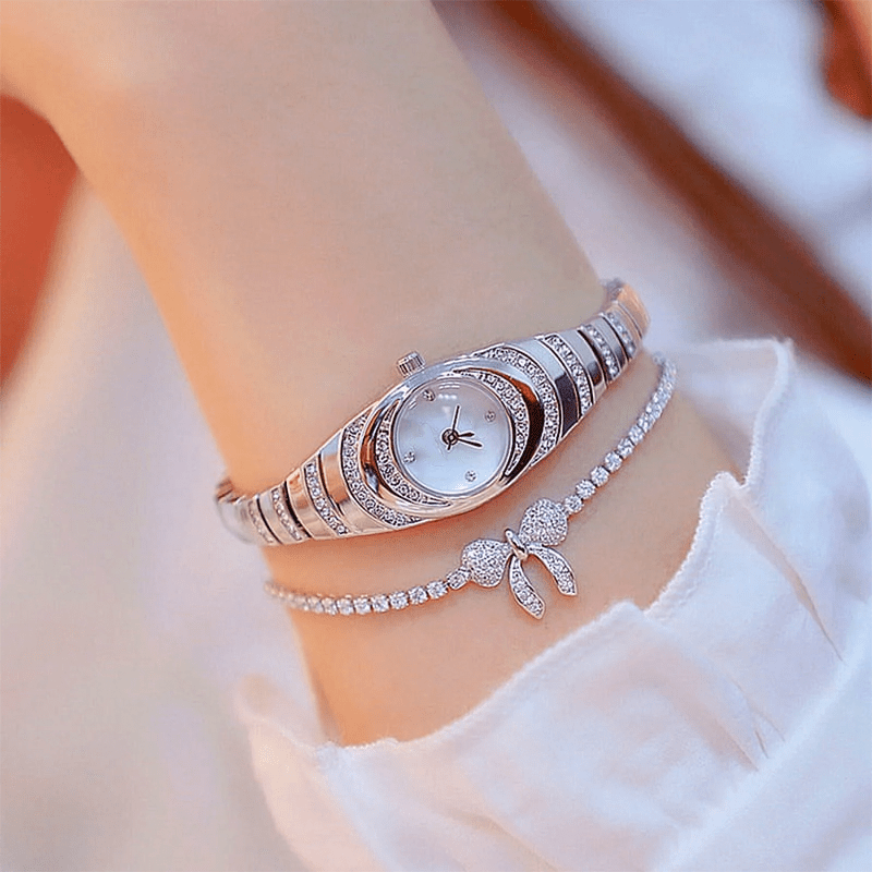 Radiant Rhinestone Bracelet Watch Adjustable Metal Band Product Image 05