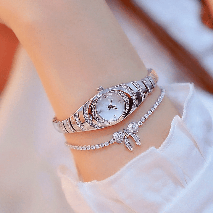 Radiant Rhinestone Bracelet Watch Adjustable Metal Band Product Image 05