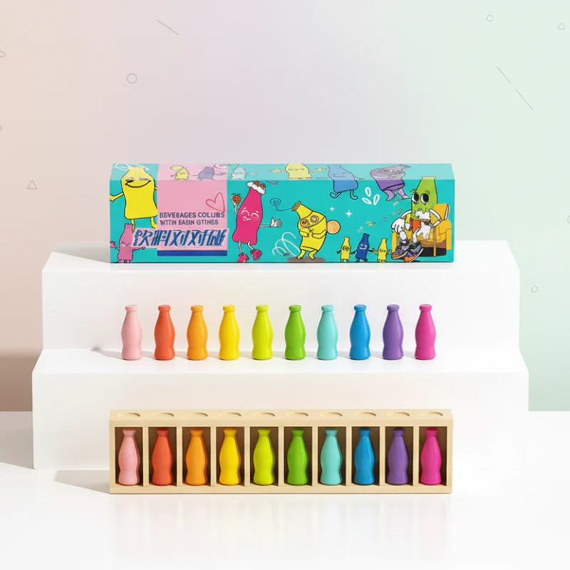 Wooden color-sorting set with multicolored pieces, a compartmented stand, and a storage box.