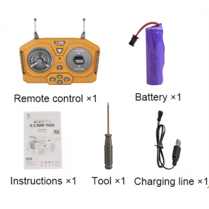 Remote control, rechargeable battery, instruction sheet, screwdriver, and charging cable accessory kit