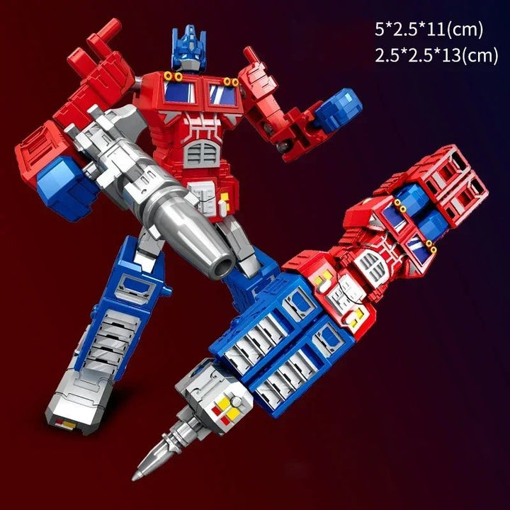 Red-and-blue robot pen shown in writing form and standing as a robot