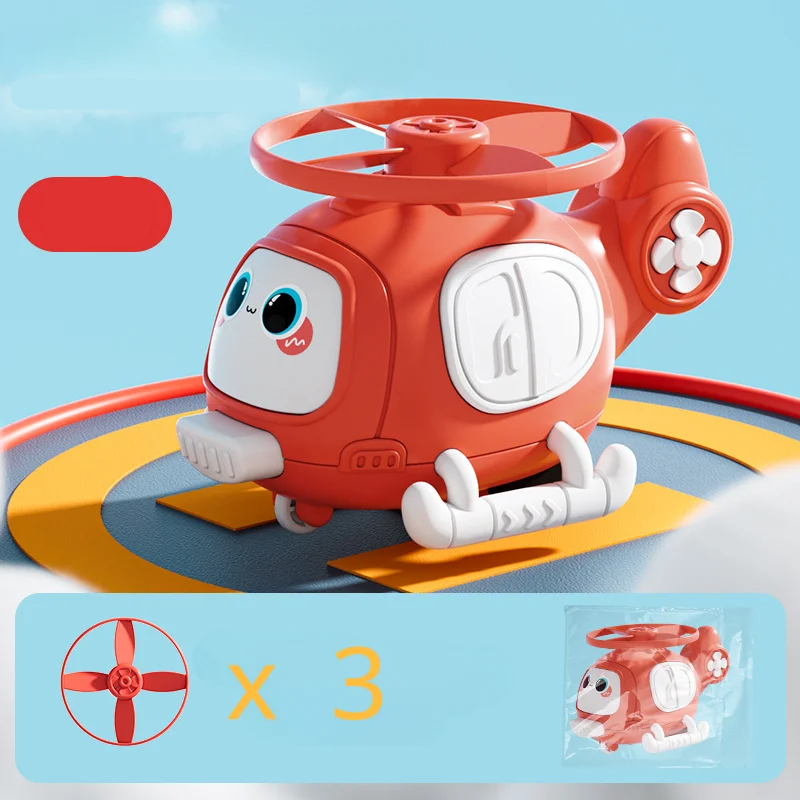 Red helicopter toy with a graphic showing three matching rotor discs