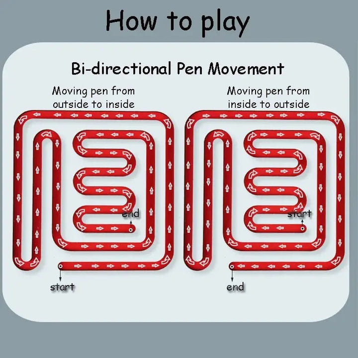 Red maze diagram shows tracing from outside to inside and from inside to outside