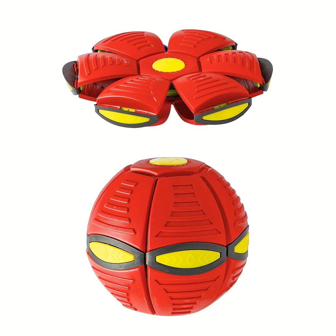 Red outdoor ball toy in flattened disc and round shapes