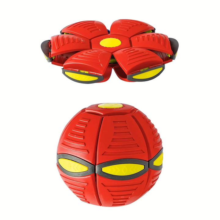 Red outdoor ball toy in flattened disc and round shapes