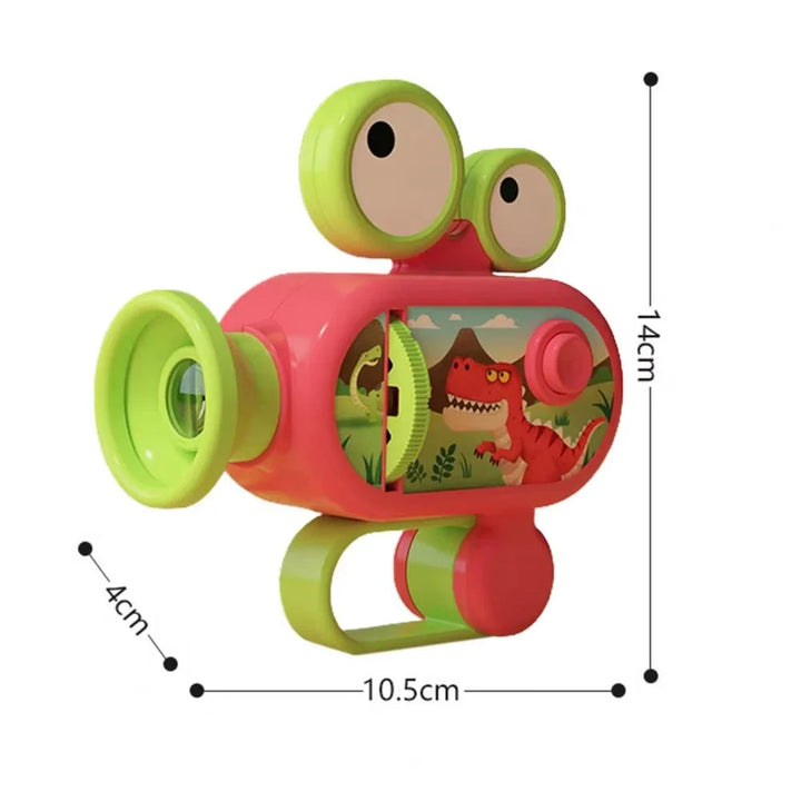 Red projector flashlight with 4 x 10.5 x 14 cm dimensions marked
