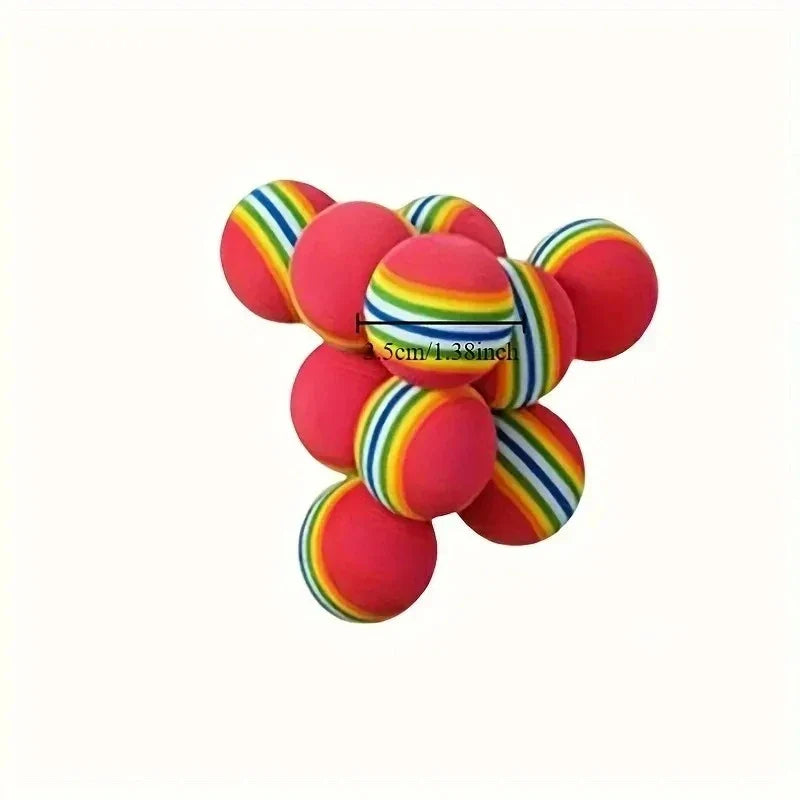 Pool game balls with red and rainbow-striped sections