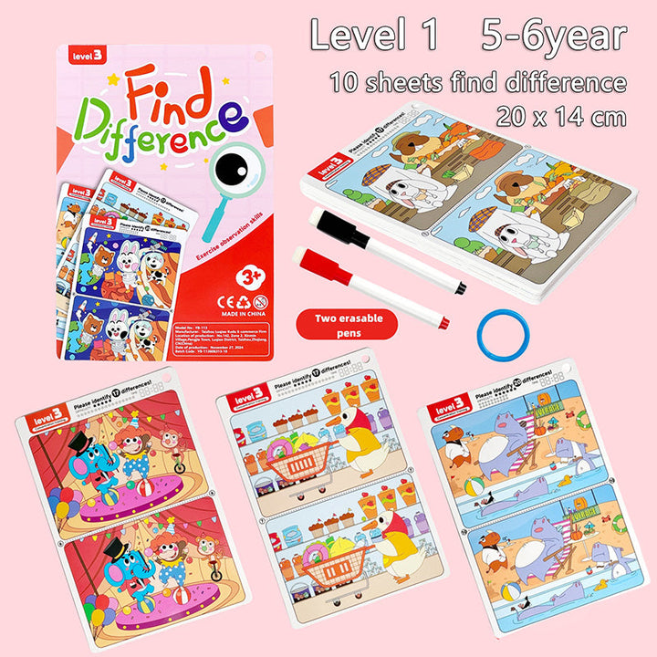 Red 10-sheet set for ages 5–6 with two wipe-clean markers, a blue ring, and illustrated cards
