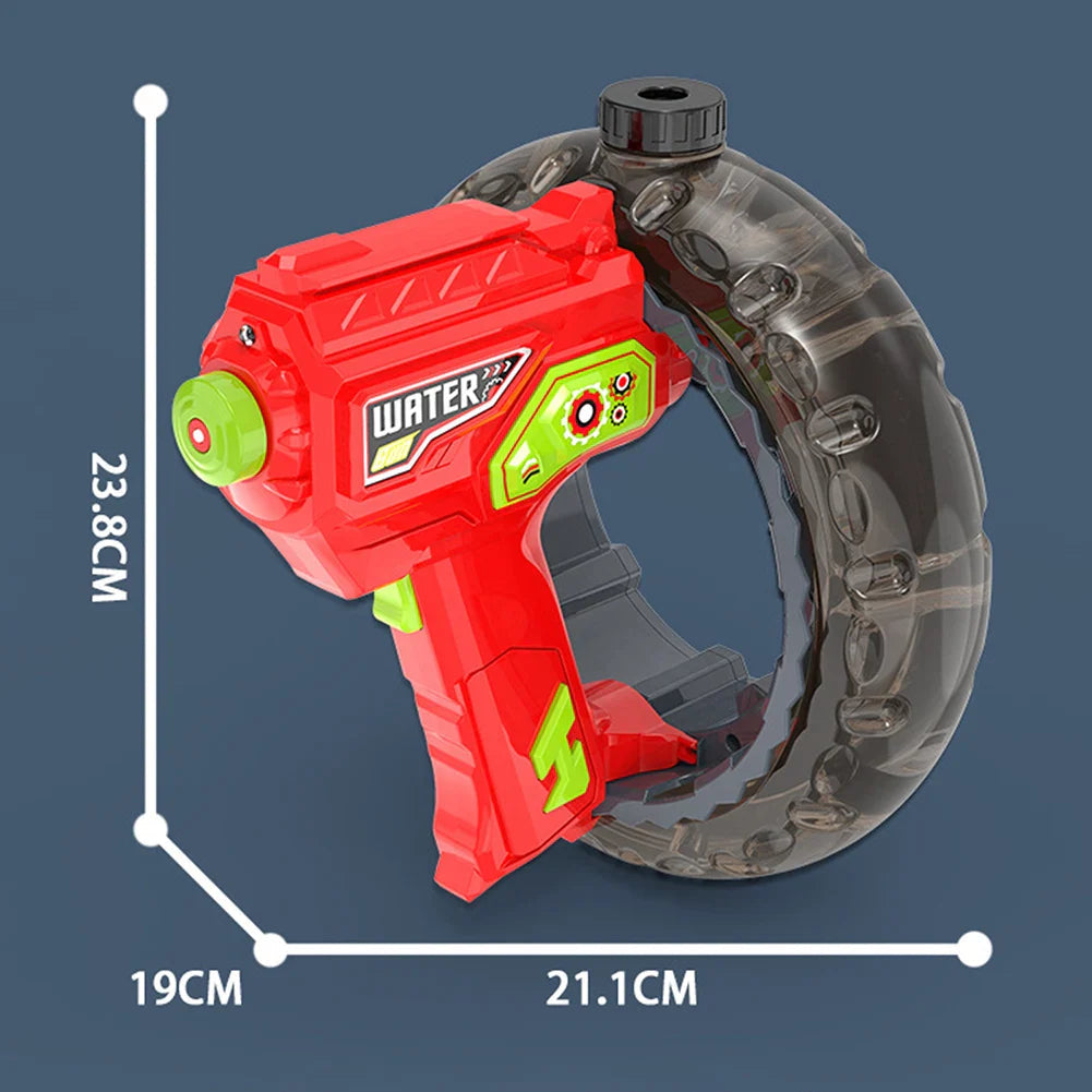 Red water blaster with measurements of 23.8 cm, 19 cm and 21.1 cm