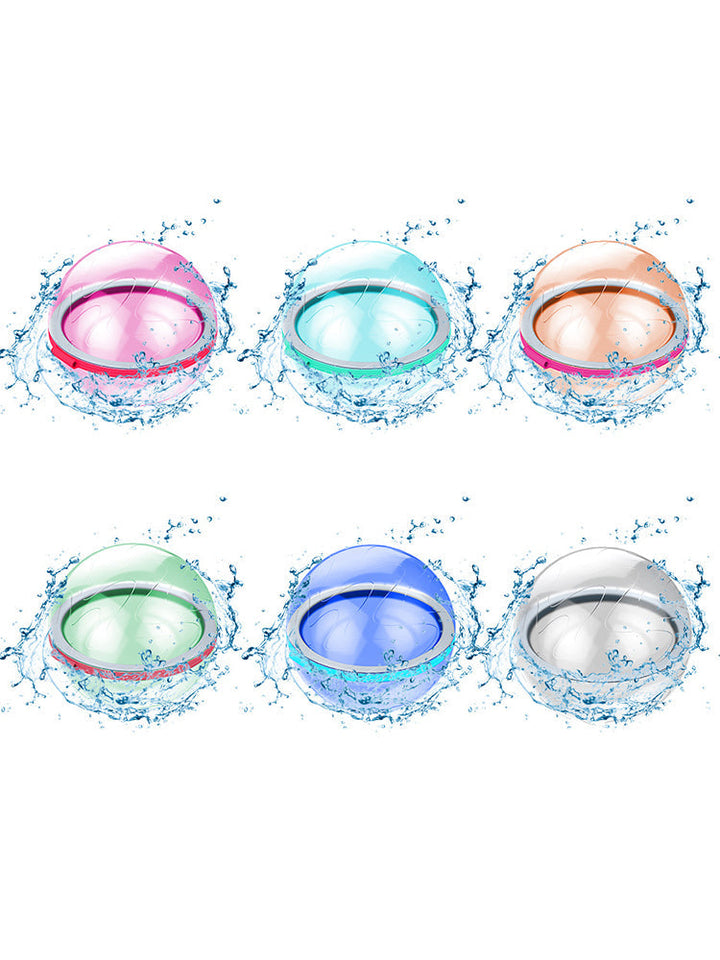 Six water balloon color examples shown with splash effects