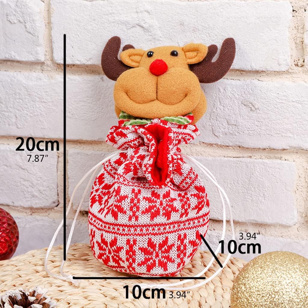 Red and white reindeer-pattern gift bag with a reindeer head and measurements of 20 × 10 × 10 cm.