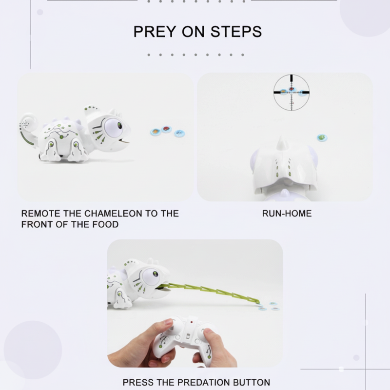 Illustrated guide to steering the chameleon toward a disc and activating its tongue.