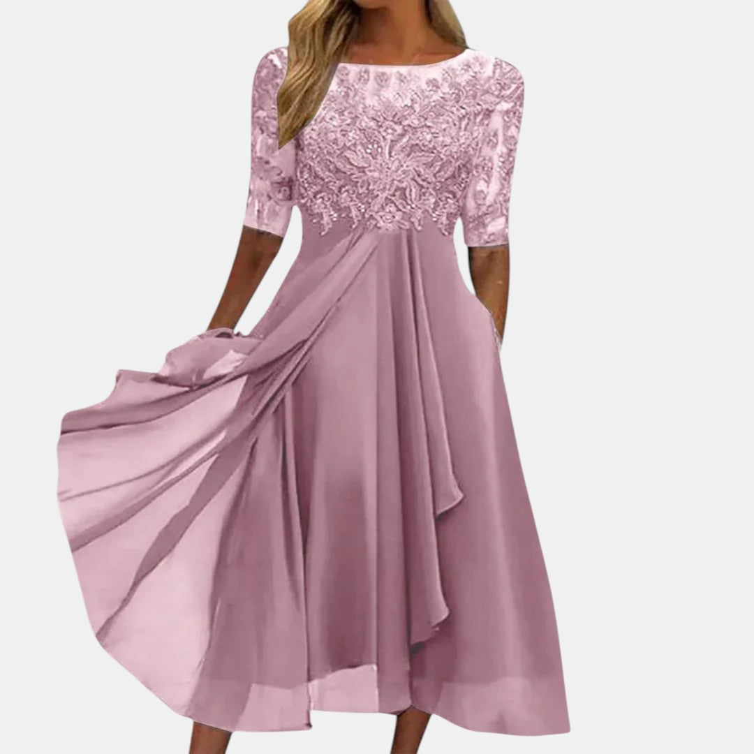 Rosette Lace Occasion Dress Layered Skirt Product Image 02