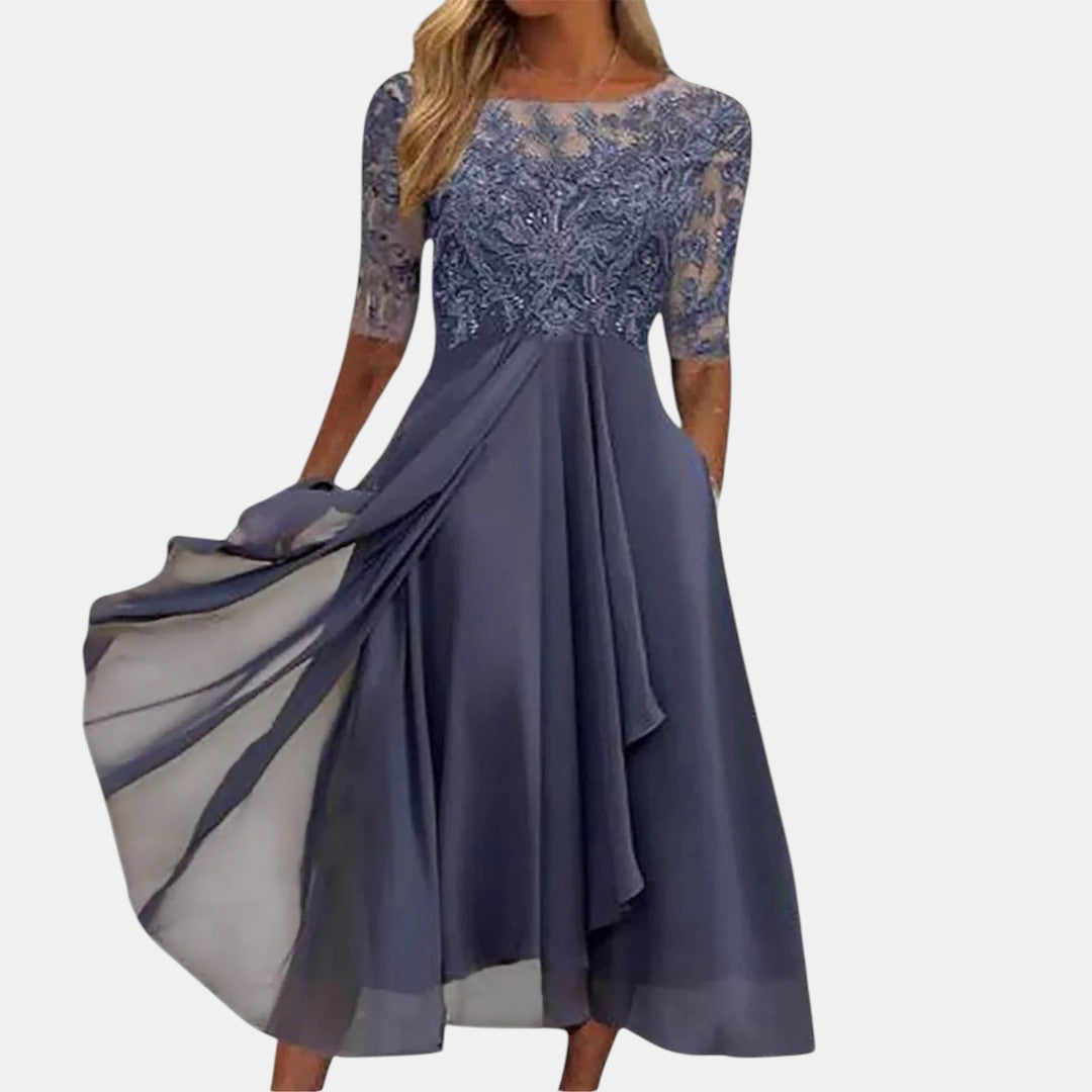Rosette Lace Occasion Dress Layered Skirt Product Image 05