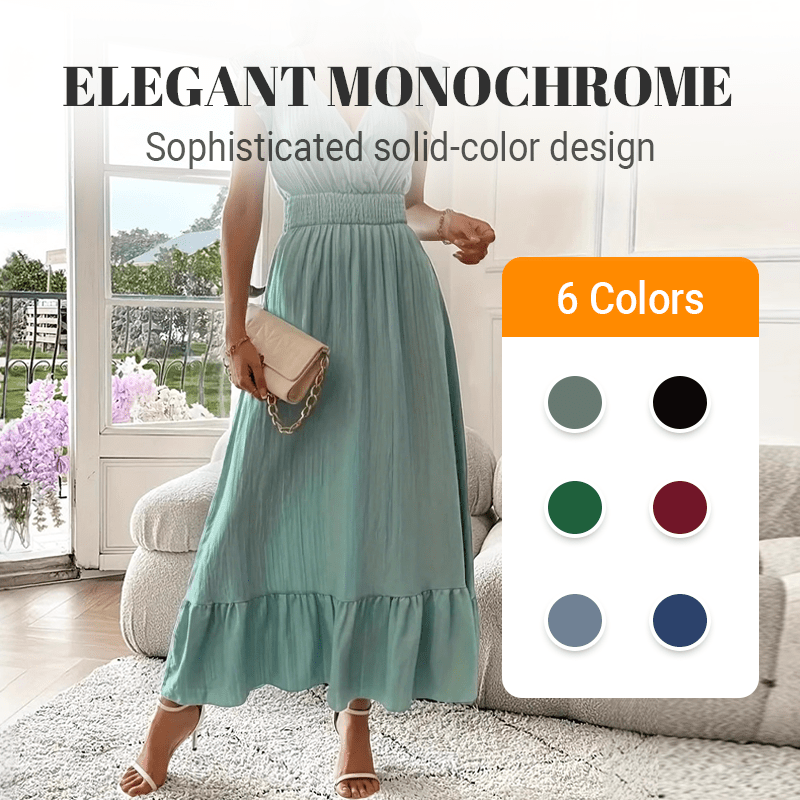 Ruffle Detail Maxi Dress Defined Waist V Neck Product Image 08
