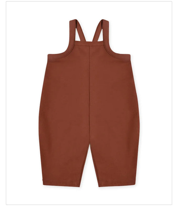 Rust brown Type A baby overalls with a plain front and shoulder straps